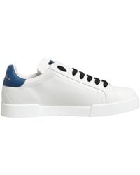 Dolce & Gabbana - White Blue Leather Logo Low Top Sneakers Shoes - Lyst