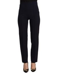 Aglini - Black High Waist Polyester Straight Pants - Lyst