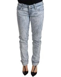 Acht - Light Blue Washed Cotton Folded Hem Denim Trouser - Lyst
