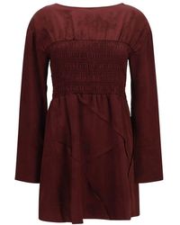 Ganni - Bordeaux Acetate Casual Dress - Lyst