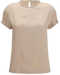 Brunello Cucinelli - Beige Elastane Blouse - Lyst