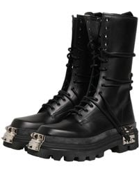Dolce & Gabbana - Black Stud Platform Combat High Boots Shoes - Lyst