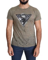 Guess - Cotton Stretch Logo Print Casual Perforated T-Shirt - Lyst