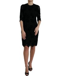 Dolce & Gabbana - Black Floral Lace Cotton Bodycon Dress - Lyst