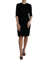 Dolce & Gabbana - Black Floral Lace Cotton Bodycon Dress - Lyst