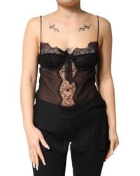 Dolce & Gabbana - Black Silk Floral Lace Chemise Lingerie Top - Lyst