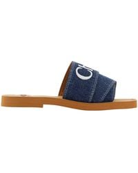 Chloé - Denim Cotton Slides Woody Sandals Accessory - Lyst