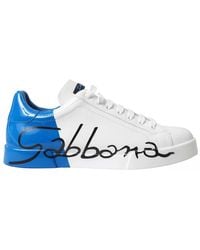 Dolce & Gabbana - White Blue Leather Logo Low Top Sneakers Shoes - Lyst