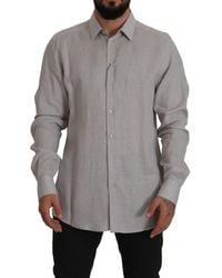 Dolce & Gabbana - Gray Linen Long Sleeves Formal Gold Shirt - Lyst