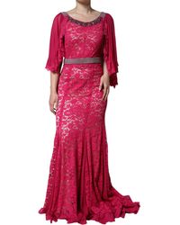 Dolce & Gabbana - Lace Crystal Sheath Long Gown Dress - Lyst