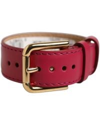 Dolce & Gabbana - Red Calfskin Leather Gold Buckle Belt Strap Bracelet - Lyst