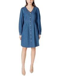 Ichi - Blue Cotton Short Dress - Lyst