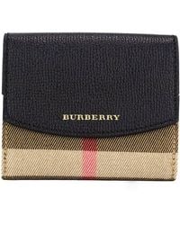 Burberry - Luna Grained Leather House Check Canvas Coin Pouch Snap Wallet - Lyst