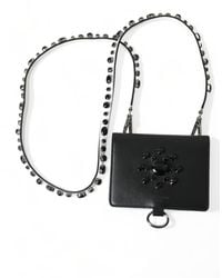 Dolce & Gabbana - Black Leather Crystal Embellished Card Holder Wallet - Lyst
