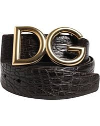 Dolce & Gabbana - Crocodile Flank Nappa Leather Belt With Dg Logo - Lyst
