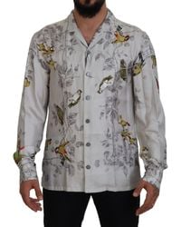 Dolce & Gabbana - Bird Print Silk Satin Casual Shirt - Lyst