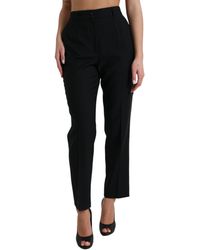 Dolce & Gabbana - Black Wool High Waist Straight Pants - Lyst