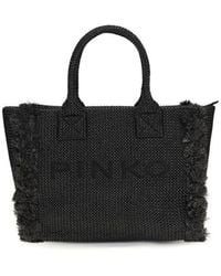 Pinko - Black Raffia Shoulder Bag - Lyst