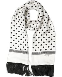 Dolce & Gabbana - White Black Polka Dot Fringed Shawl Scarf - Lyst