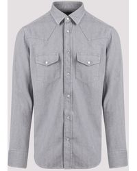 Tom Ford - Washed Grey Cotton Denim Western Shirt - Lyst