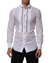 Dolce & Gabbana - White Cotton Collared Long Sleeve Gold Dress Shirt - Lyst