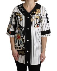 Dolce & Gabbana - And Black Blouse Cotton Crystal Charms Amore - Lyst