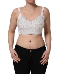 Dolce & Gabbana - White Pearls Beaded Corset Bustier Crop Top - Lyst