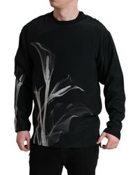 Dolce & Gabbana - Black Floral Print Crewneck Pullover Sweater - Lyst
