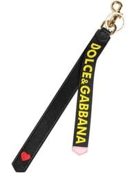 Dolce & Gabbana - Black Yellow Logo Letaher Brass Holder Keychain Keyring - Lyst