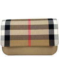 Burberry - Small Leather Madison Crossbody Check Bag Canvas - Lyst