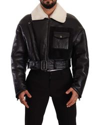 Dolce & Gabbana - Leather Shearling Biker Jacket Lamb Leather - Lyst