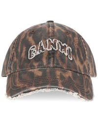Ganni - Brown Cotton Cap (baseball Hat) - Lyst