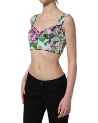 Dolce & Gabbana - Floral Cropped Bustier Tank Top Elastane Nylon Cotton - Lyst
