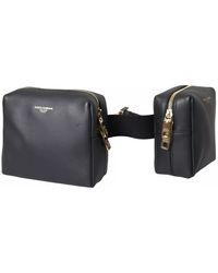 Dolce & Gabbana - Black Calfskin Leather Double Waist Belt Fanny Pack Bag - Lyst