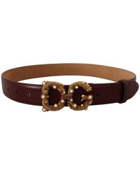 Dolce & Gabbana - Bordeaux Leather Brass Logo Buckle Baroque Amore Belt - Lyst