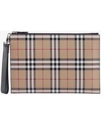 Burberry Cotton Closure With Zip Clutches - Natural