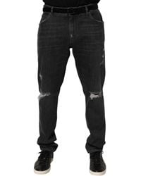 Dolce & Gabbana - Cotton Slim Fit Distressed Ripped Logo Jeans Clothing - Lyst