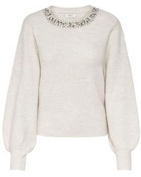 ONLY - Cream Polyester Sweater - Lyst