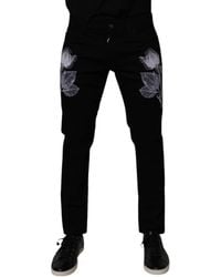 Dolce & Gabbana - Black Floral Cotton Skinny Men Denim Jeans - Lyst