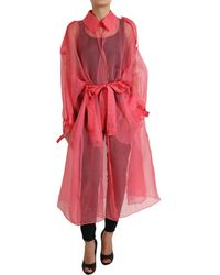 Dolce & Gabbana - Pink Silk See Through Belted Long Coat Jacket - Lyst