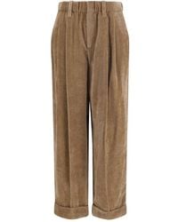 Brunello Cucinelli - Brown Viscose Casual Pants - Lyst