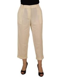 Dolce & Gabbana - Ivory High Waist Cropped Folded Hem Trousers Pants - Lyst