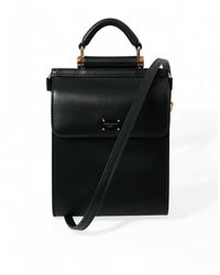 Dolce & Gabbana - Black Calf Leather Logo Plaque Mini Crossbody Bag - Lyst