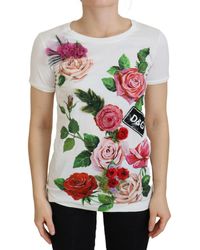 Dolce & Gabbana - Rose Dglogo Printed Short Sleeves Top - Lyst