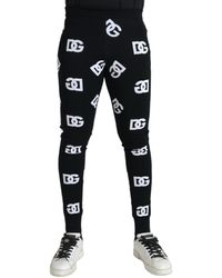 Dolce & Gabbana - Viscose Skinny Leggings Logo Print Pants - Lyst