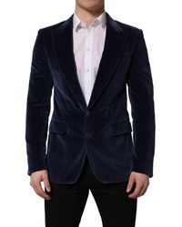Dolce & Gabbana - Blue Velvet Single Breasted Blazer Jacket - Lyst