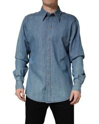 Dolce & Gabbana - Cotton Stretch Casual Denim Slim Shirt Elastane - Lyst