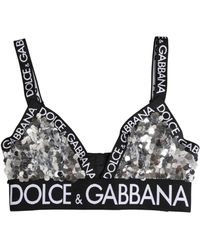 Dolce & Gabbana - Silver Sequined Triangle Soft Cup Bra Underwear - Lyst