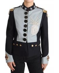 Dolce & Gabbana - Blue Button Crystal Embellished Cotton Jacket - Lyst