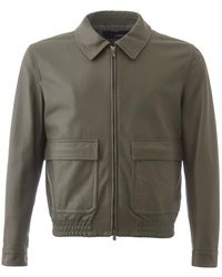 Lardini - Green Leather Jacket With Maxi Pockets - Lyst